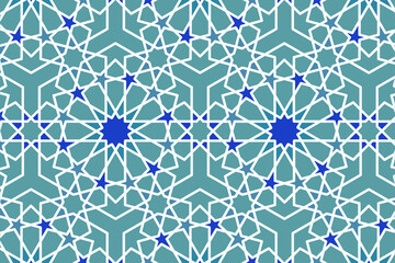 Blue Islamic Seamless Geometric Pattern