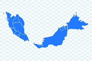 Malaysia Map  blue Color on Backgound png