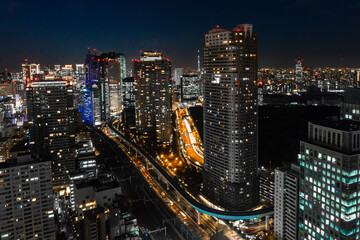 Fototapeta na wymiar Long exposure photo of the skyline of Tokyo at night.