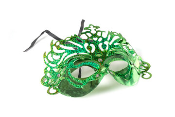 Green carnival mask isolated on white
