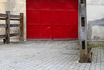 Entrance gate of bulls running in the Pamplona bullring. Running of the bulls of San Fermin