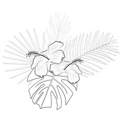 hibiscus flowers and palm leaves