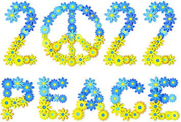 Ukraine colors peace flower sign and text - 490937502