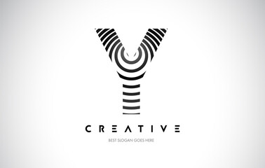 Y Lines Warp Logo Design. Letter Icon Made with Black Circular Lines.