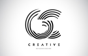 GC Lines Warp Logo Design. Letter Icon Made with Black Circular Lines.