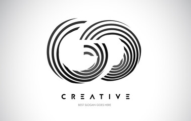 GO Lines Warp Logo Design. Letter Icon Made with Black Circular Lines.