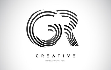 GR Lines Warp Logo Design. Letter Icon Made with Black Circular Lines.