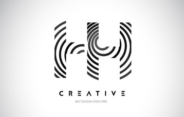 HH Lines Warp Logo Design. Letter Icon Made with Black Circular Lines.