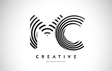 MC Lines Warp Logo Design. Letter Icon Made with Black Circular Lines.
