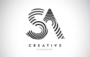 SA Lines Warp Logo Design. Letter Icon Made with Black Circular Lines.