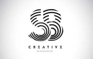 SB Lines Warp Logo Design. Letter Icon Made with Black Circular Lines.