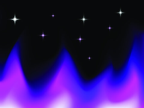 Abstract aurora borealis with stars. Vector illustration