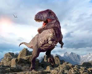Poster Giganotosaurus uit het Krijt tijdperk 3D illustratie © warpaintcobra