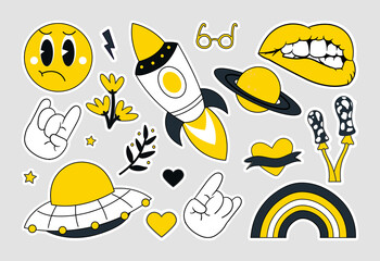 Naklejka premium Fun groovy retro set