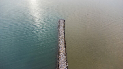 Sea and river, two different colors, aerial view