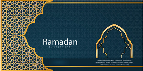 Welcome ramadan. Greeting card, banner, poster and sticker concept, memphis geometric