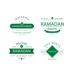 Welcome ramadan. Greeting card, banner, poster and sticker concept, memphis geometric