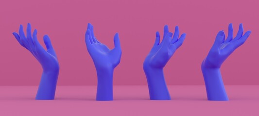 3D illustration of hand models suitable for product placement, showing hands holding or touching something.
