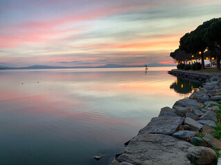 Beautiful sunset on the Trasimeno lake, Umbria, Italy