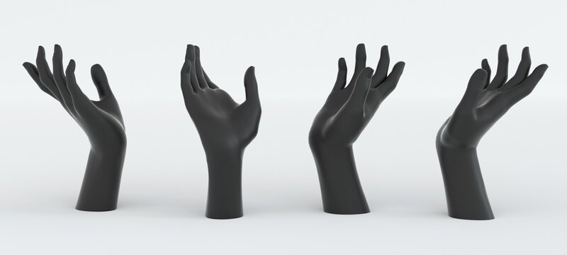 3D illustration of hand models suitable for product placement, showing hands holding or touching something.