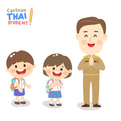 Obraz na płótnie Canvas Cartoon Cute Thai Teacher Character.