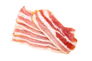 Bacon strips, raw smoked pork meat slices isolated on white
