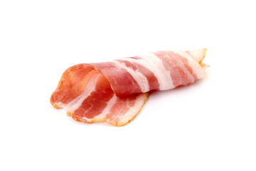 Bacon roll, raw smoked pork meat isolated on white background