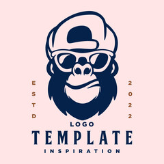 gorilla template logo in hat and glasses style. vector