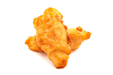 Battered and Fried Fish on a White Background