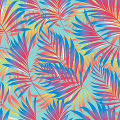 Fototapeta na wymiar Palm. Seamless pattern of branches and leaves of tropical plants and trees. Vector image. 