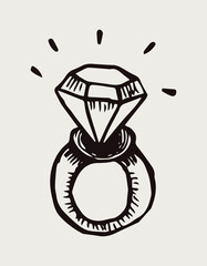 A ring with a diamond. Graphic hand drawn illustration. Vector.