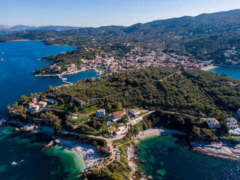 Aerial drone photo of  kassiopi, corfu , greece
