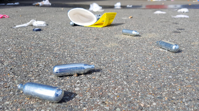 Nitrous oxide patrons used for laughing gas as a drug in Denmark and dumped in the streets