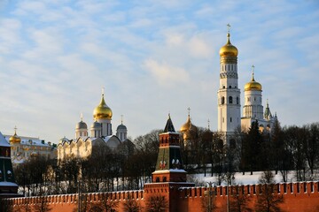 Moscow Kremlin architecture in winter.	