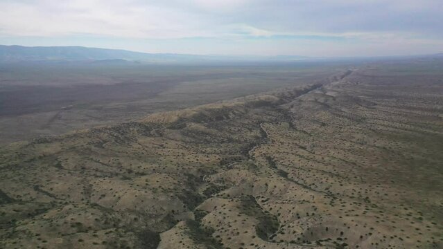 High Angle Aerial Over The San Andreas Earthquake Fault On The Carrizo Plain In Central California.