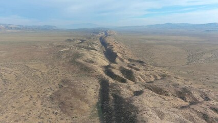 Aerial over the San Andreas earthquake fault on the Carrizo Plain in Central California.