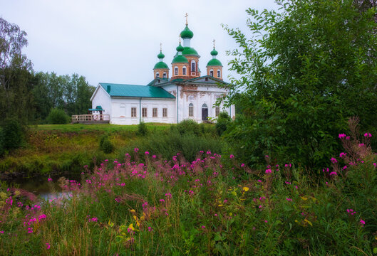 Smolensky Cathedral of Olonets located on a small island Mariam, lying below the confluence of the rivers Olonka and Megregi in Karelia, Russia.
