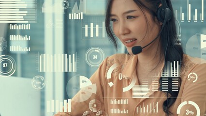 Customer support call center provide data in conceptual vision . Business and communication technology concept .