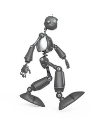 funny robot cartoon is walking side view