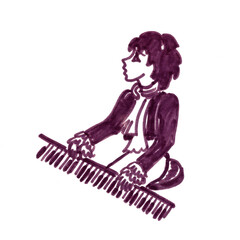 Young musician playing the piano, graphic black and white drawing