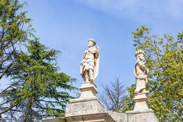 statues of 2 kings of Israel at Courtyard of the Kings in front of Our Lady of Remedies Sanctuary at Lamego city, district of Viseu, Portugal