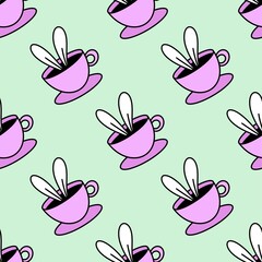 Seamless cup of coffee tea pattern for fabrics and textiles and packaging and linens and kids and wrapping paper