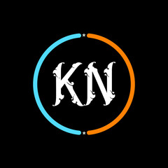 KN  Letter Logo. black background.