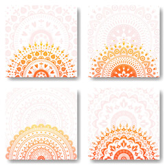 Set of four floral mandala banners for instagram feed. Colorful gradiet colored