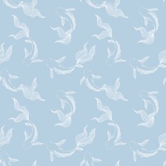 Seamless pattern with abstract fishes. Graphic design for fabric, textile, wallpaper and packaging 