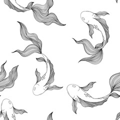 Graphic seamless pattern with fishes. Design for fabric, textile, wallpaper and packaging 