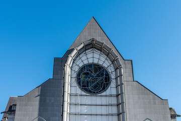 Lille, France, February 28, 2022. The Notre Dame de la Treille cathedral in Lille. In neo-Gothic...