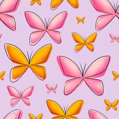 Graphic seamless pattern with butterflies. Abstract design for fabric, textile, wallpaper and packaging 