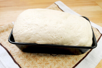 Raw Bread Dough Rising in an Oiled Baking Pan	