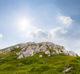 Fototapeta premium green mountain valley at the sunny day, natural travel background